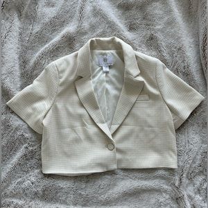 House of Harlow - cropped beige houndstooth blazer, size M
